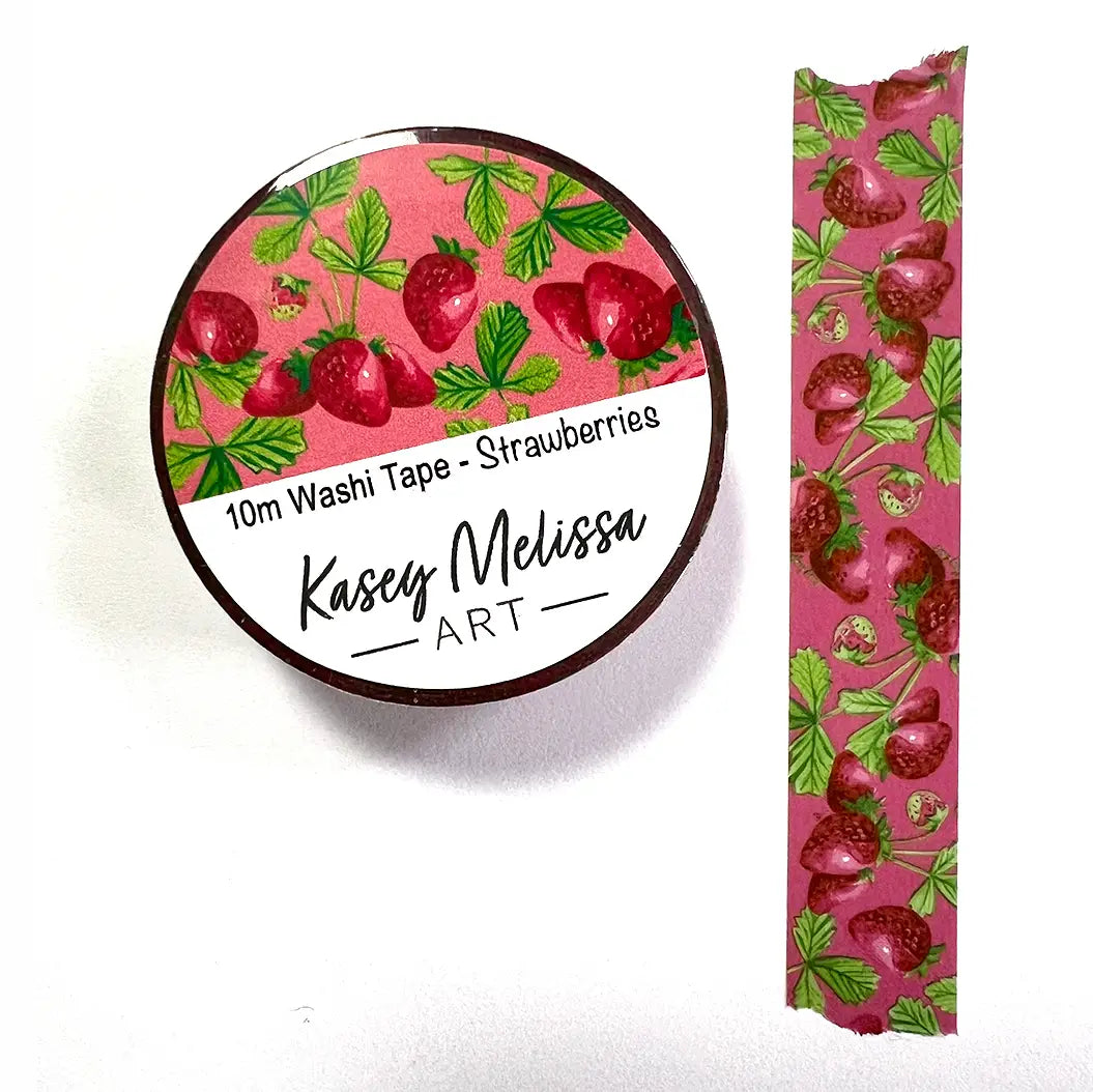 Strawberry washi tape. Add a bit of color to your journal, letters or scrapbooking.
- 15mm wide
- 3 Meters long
- printed with my designs
