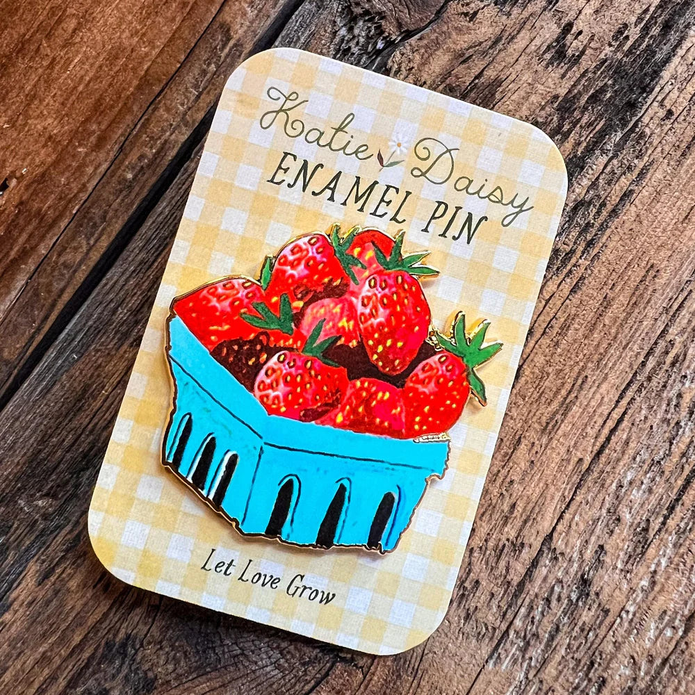 Strawberries Enamel Pin by Katie Daisy
A tiny treasure to pin on your jacket, tote, or favorite old flannel—each one a little love letter to country delights, small joys, and the art of noticing.