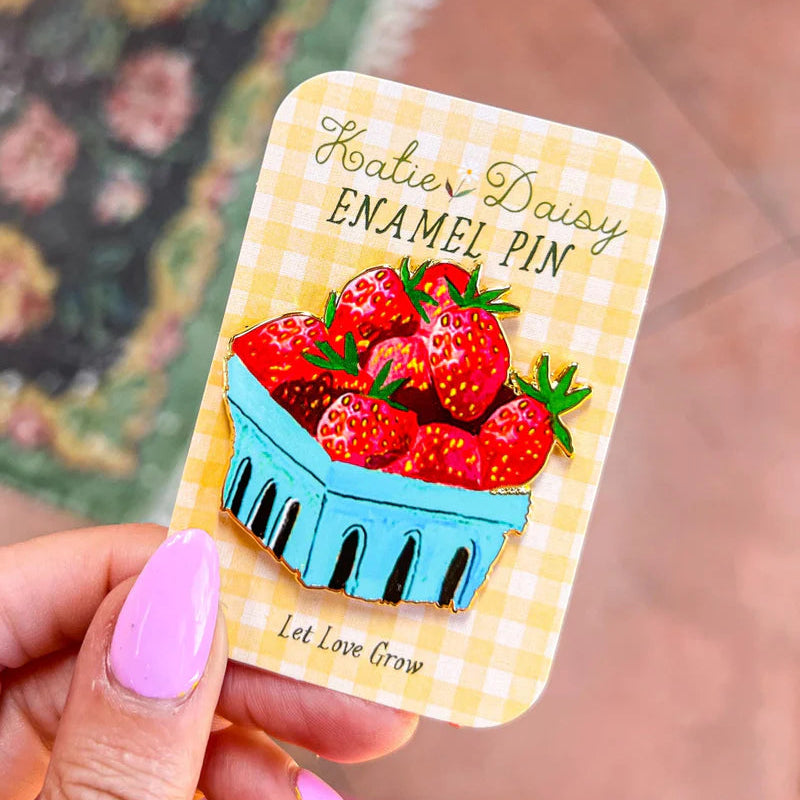 Strawberries Enamel Pin by Katie Daisy
A tiny treasure to pin on your jacket, tote, or favorite old flannel—each one a little love letter to country delights, small joys, and the art of noticing.