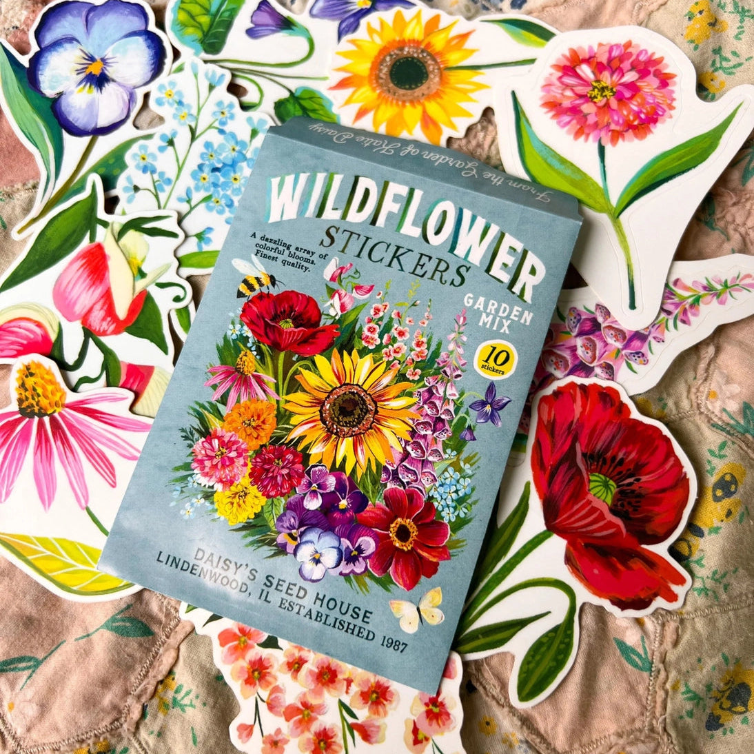 Wildflower Sticker Pack - Set of 10 Matte Stickers by Katie Daisy
From The Garden of Katie Daisy:
Adorn your laptop, water bottle, packages and so much more with this set of vibrant wildflower STICKERS!! You'll receive 10 floral stickers in a seed packet! (This listing is not for wildflower seeds ;) )
