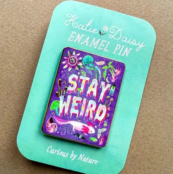 Katie Daisy Enamel Pin - Stay Weird
A tiny treasure to pin on your jacket, tote, or favorite old flannel—each one a little love letter to country delights, small joys, and the art of noticing.
Details:
• 1.75” on the longest side
• Gold-plated finish
• Rich, detailed UV printing
• Double pin posts with sturdy metal backings
• Mounted on a backing card
Designed with love in my Oregon studio. Manufactured in China.
Collect them all or gift one to a kindred spirit. 🌸