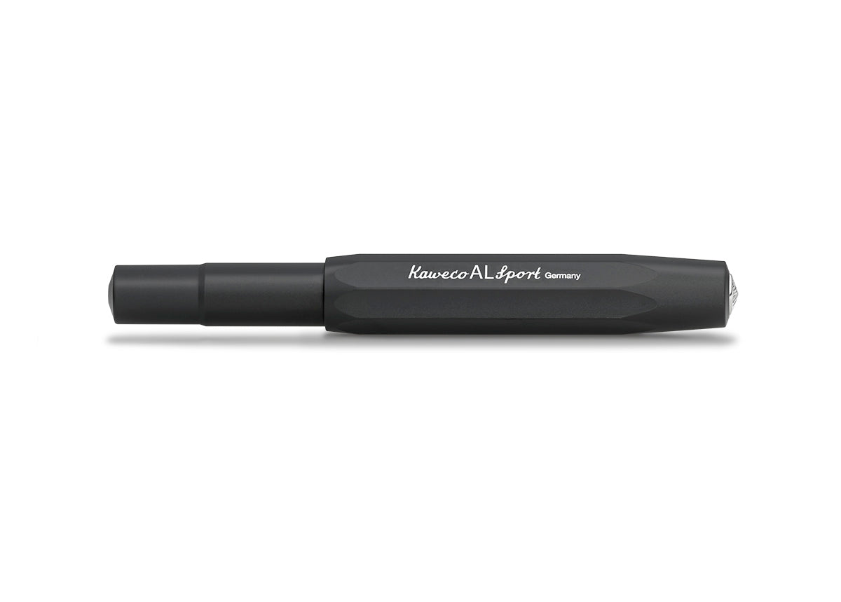 All black everything – our roller ball in black performs brilliantly in any situation. The elegant, black pen with a matt surface can be combined with various notebooks, papers and other accessories.
The metallic body is made of high-quality aluminium and grants an unique haptic experience. Its fine surface imparts elegance.
The Kaweco Sport was created in 1911. The pocket-sized roller ball pen only measures 10.5 cm when closed, and grows to a standard size of 13 cm, when the cap is attached.
The i