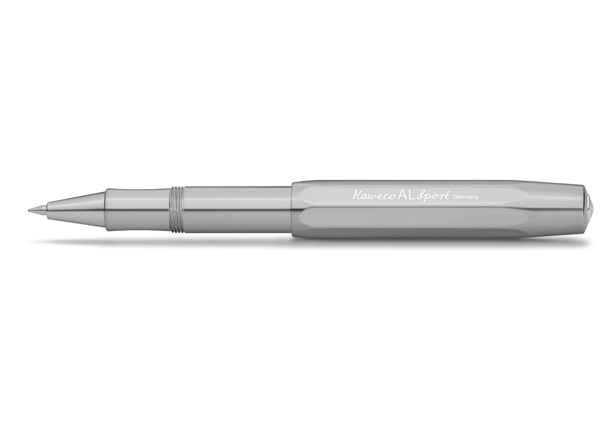 Thanks to the untreated aluminium, the AL Sport roller ball Raw quickly develops an individual patina.
The metallic body is made of high-quality aluminium and grants an unique haptic experience. Its fine surface imparts elegance.
The Kaweco Sport was created in 1911. The pocket-sized roller ball pen only measures 10.5 cm when closed, and grows to a standard size of 13 cm, when the cap is attached.
The invention of the rollerball made writing particularly easy and fluid. The ink flows continuously o