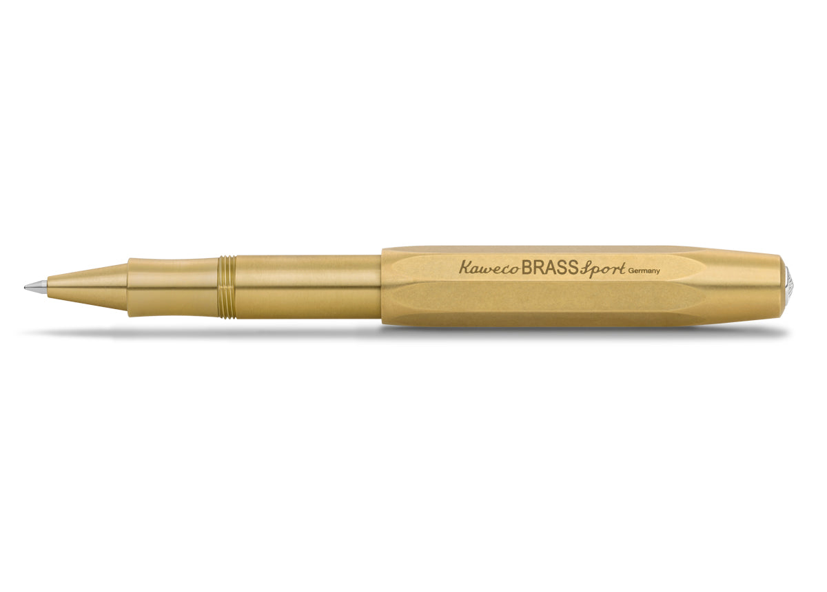 The latest technology of gel refill and ceramic ball combined with classic design made of high-quality brass with an individual touch.
This pocket roller ball pen has a closed size of only 10.5 cm and grows to a standard size of 13 cm withthe cap attached.
The high-quality brass will develop a natural and individual patina with daily use. Due to the high weight, the writing instrument already presses slightly onto the paper by itself. This feature makes it possible for you to write longer and more comfor