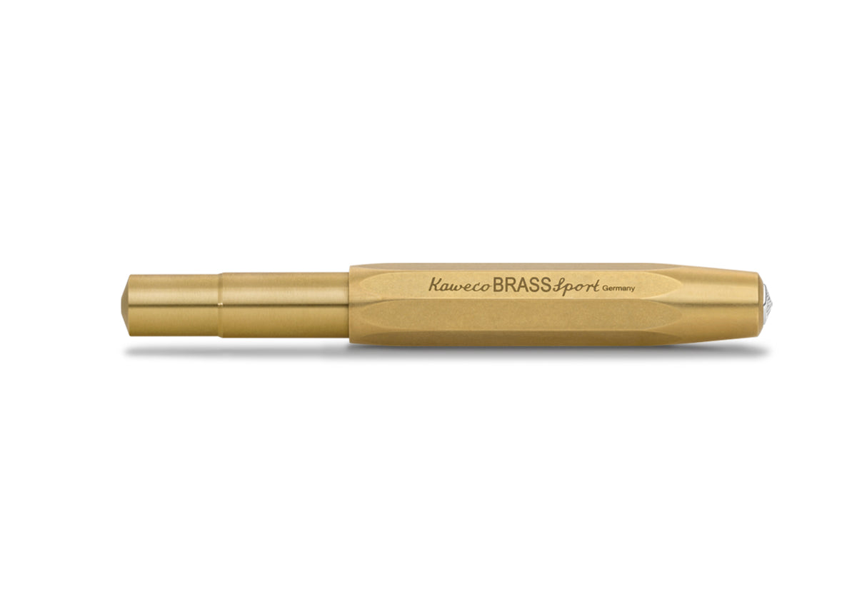 The latest technology of gel refill and ceramic ball combined with classic design made of high-quality brass with an individual touch.
This pocket roller ball pen has a closed size of only 10.5 cm and grows to a standard size of 13 cm withthe cap attached.
The high-quality brass will develop a natural and individual patina with daily use. Due to the high weight, the writing instrument already presses slightly onto the paper by itself. This feature makes it possible for you to write longer and more comfor