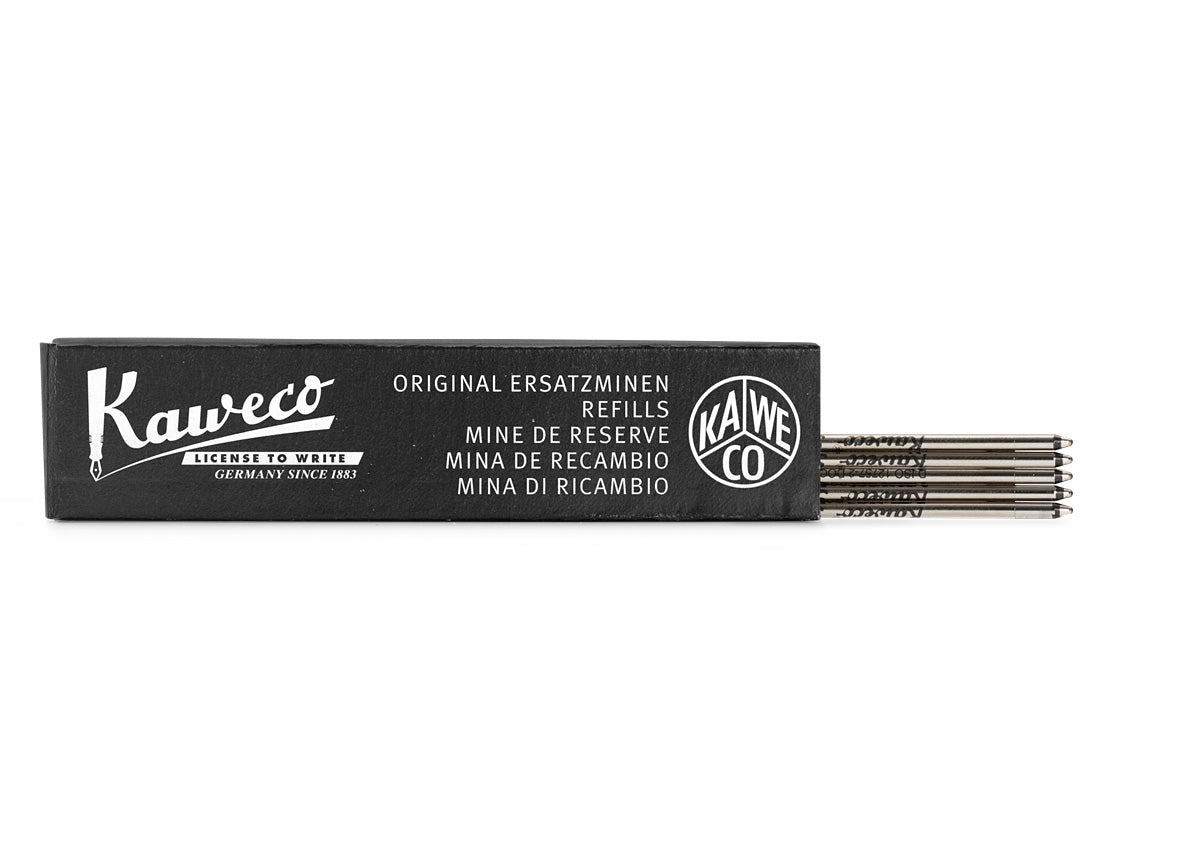 Kaweco is one of the few companies that offers the D1 refill in 3 different line widths. The particularly soft paste provides a special writing feeling.
Our ball pen refills comply with the ISO 12757-2 document standard and can therefore be used for important contracts and documents, as well as everyday notes that will stand the test of time.
Writing System: Ball Pen
Writing colour: Blue or black
Refill type: D1 Ballpoint - 0.8 mm (Fine)
Document-proof: Yes
Suitable for: AC SPORT, AL SPORT, BRASS SPORT, B