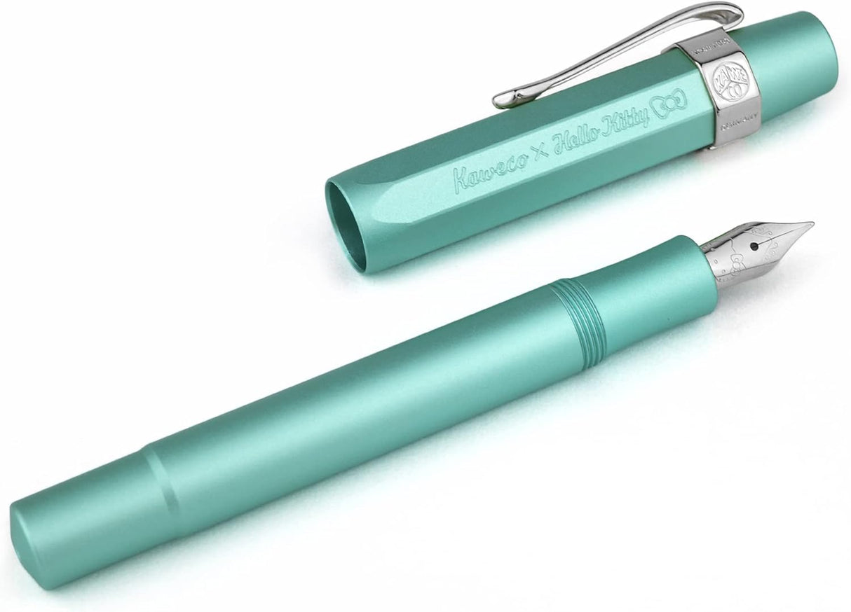 Limited Edition Kaweco x Hello Kitty AL Sport Fountain Pen - Opal with Silver Trimmings
Hello Kitty meets Kaweco again to bring you the Limited Edition Kaweco AL Sport Fountain Pen. The aluminum body and cap are shaded in a unique Opal color. The cap features a Kaweco x Hello Kitty branding, and the silver-plated nib is engraved with Hello Kitty's adorable face.