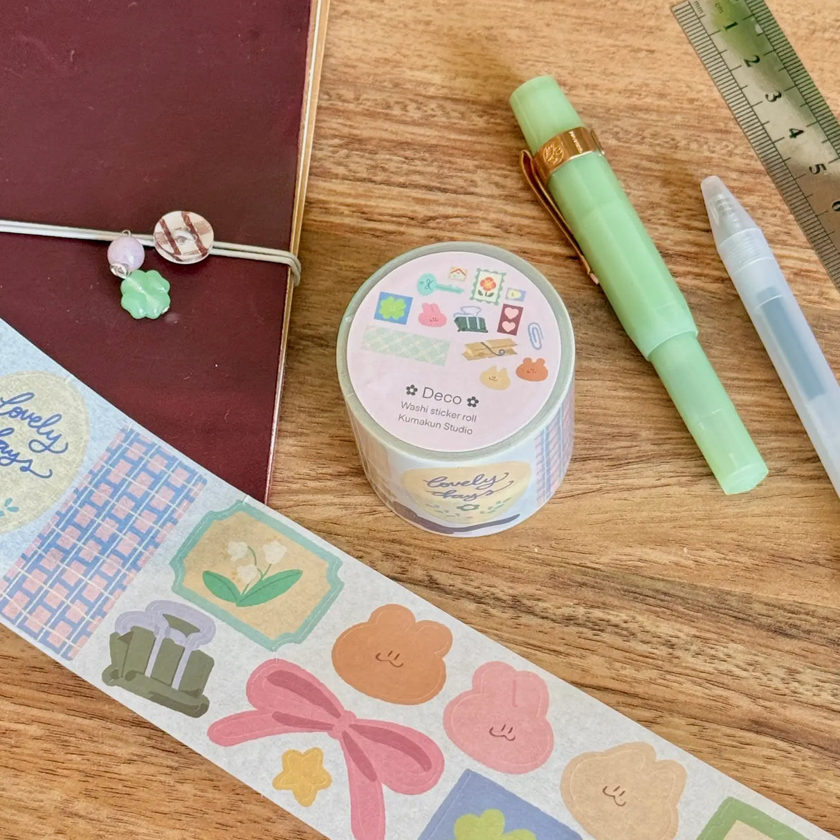 5 meters of pure kiss-cut, washi sticker deco bliss~
They readjust easily and blend in with the paper. (Lighter paper recommended for maximum visibility)
Just like the washi tape material you love, but in a sticker roll. No more saving your stickers for later! Use it up!!
Dimensions: 50mm x 5m