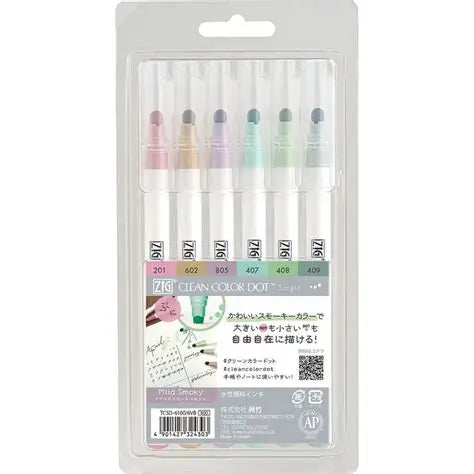 Ideal for illustrations, lettering, pointillism or stippling, scrapbooking and more! 'Dot' point mild smoky colors 6/pkg.
You can draw dots of varying sizes by adjusting the pressure applied when using. This package contains six 6.75 inch long dual-tip markers in assorted colors. Conforms to ASTM D 4236. Imported.