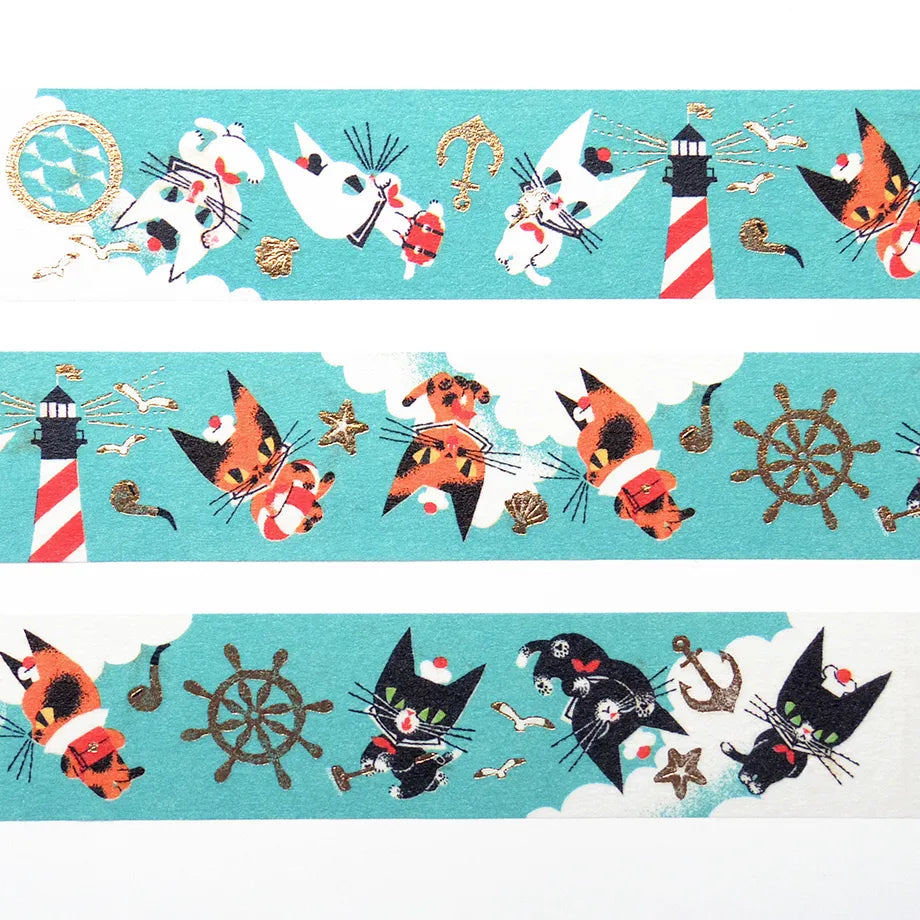 The trio on this adorable washi tape are Abby (brown-black tortie shell), Theo (white), and Ron (black and white socks). The marine look is fresh and very cute. Cut short to use as stickers, or as a pop point in wrapping or decoration.
✨ Product Features
Gold foil stamping for a subtle, elegant shine
Perfect for decorating planners, journals, cards, gifts, and scrapbooks
High‑quality Cozyca Products washi tape
Size: 20 mm × 5 m