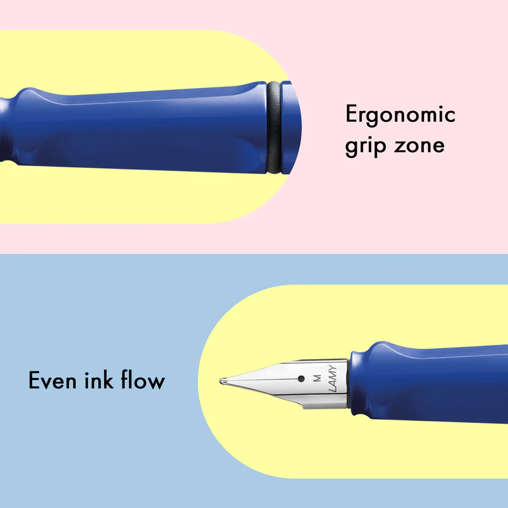 Fountain pen, icon, global success: the LAMY safari has been a beloved classic since its introduction in the 1980s and enjoys a cult status untypical for a writing instrument. Countless colours and ever-changing special editions make hearts beat faster - whether for the pencil case or the carefully curated fountain pen collection.
The LAMY safari is more than the sum of its details: it is aesthetic, robust and individual. The distinctive, self-sprung clip keeps the writing instrument securely fastened in p