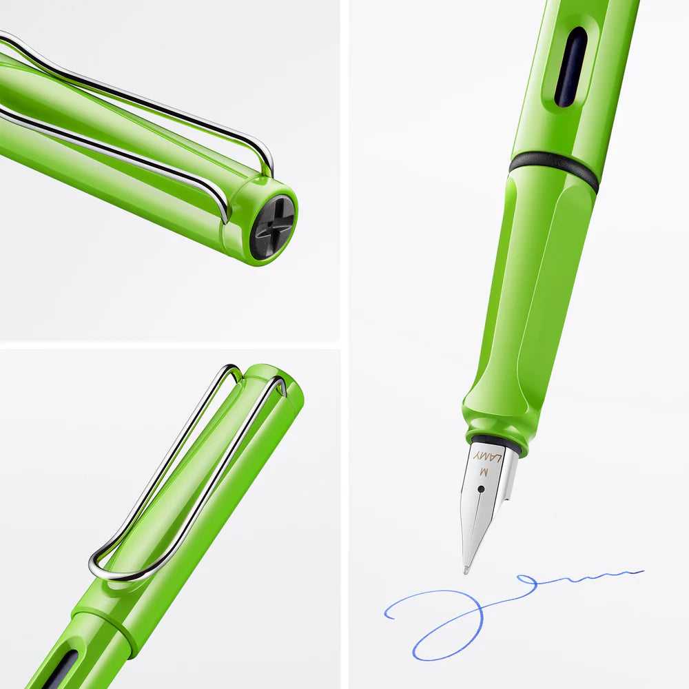 Fountain pen, icon, global success: the LAMY safari has been a beloved classic since its introduction in the 1980s and enjoys a cult status untypical for a writing instrument. Countless colours and ever-changing special editions make hearts beat faster - whether for the pencil case or the carefully curated fountain pen collection.
The LAMY safari is more than the sum of its details: it is aesthetic, robust and individual. The distinctive, self-sprung clip keeps the writing instrument securely fastened in p