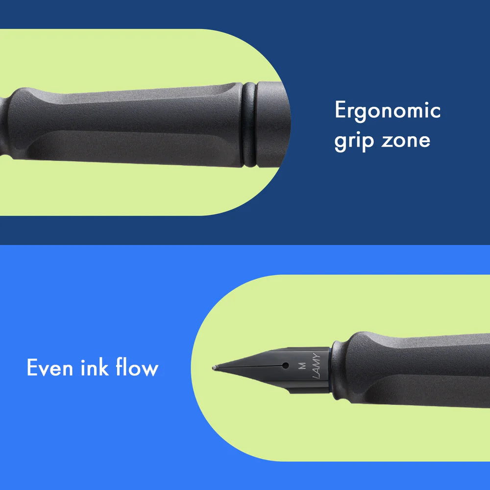 Fountain pen, icon, global success: the LAMY safari has been a beloved classic since its introduction in the 1980s and enjoys a cult status untypical for a writing instrument. Countless colours and ever-changing special editions make hearts beat faster - whether for the pencil case or the carefully curated fountain pen collection.
The LAMY safari is more than the sum of its details: it is aesthetic, robust and individual. The distinctive, self-sprung clip keeps the writing instrument securely fastened in p