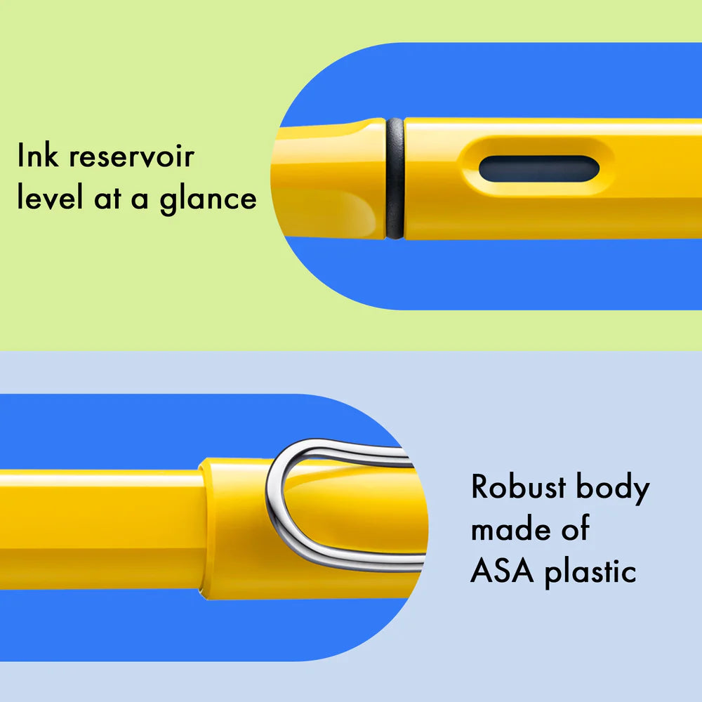 Fountain pen, icon, global success: the LAMY safari has been a beloved classic since its introduction in the 1980s and enjoys a cult status untypical for a writing instrument. Countless colours and ever-changing special editions make hearts beat faster - whether for the pencil case or the carefully curated fountain pen collection.
The LAMY safari is more than the sum of its details: it is aesthetic, robust and individual. The distinctive, self-sprung clip keeps the writing instrument securely fastened in p
