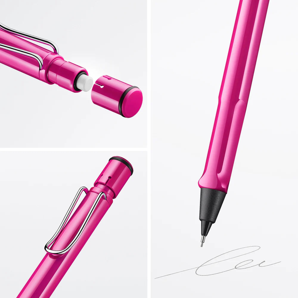 Fountain pen, icon, global success: the LAMY safari has been a beloved classic since its introduction in the 1980s and enjoys a cult status untypical for a writing instrument. Countless colours and ever-changing special editions make hearts beat faster - whether for the pencil case or the carefully curated fountain pen collection.
The LAMY safari is more than the sum of its details: it is aesthetic, robust and individual. The distinctive, self-sprung clip keeps the writing instrument securely fastened in p