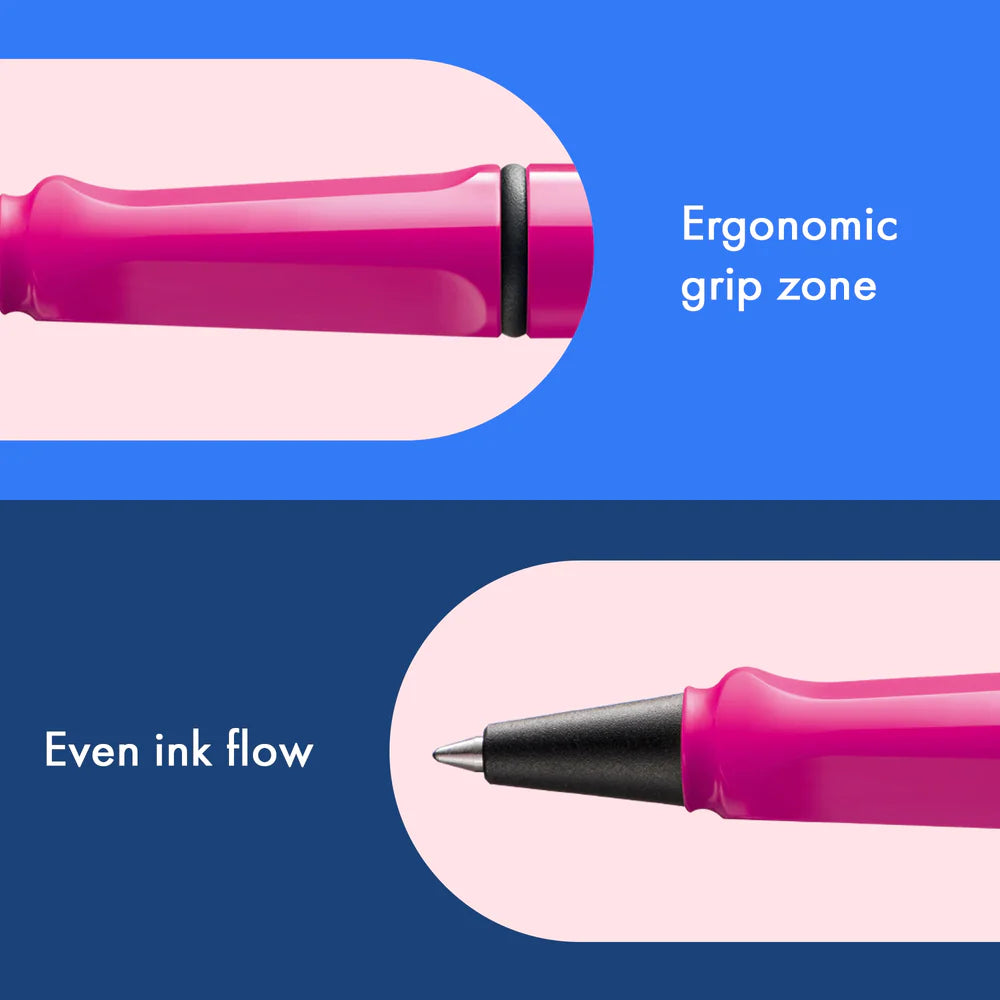 Fountain pen, icon, global success: the LAMY safari has been a beloved classic since its introduction in the 1980s and enjoys a cult status untypical for a writing instrument. Countless colours and ever-changing special editions make hearts beat faster - whether for the pencil case or the carefully curated fountain pen collection.
The LAMY safari is more than the sum of its details: it is aesthetic, robust and individual. The distinctive, self-sprung clip keeps the writing instrument securely fastened in p