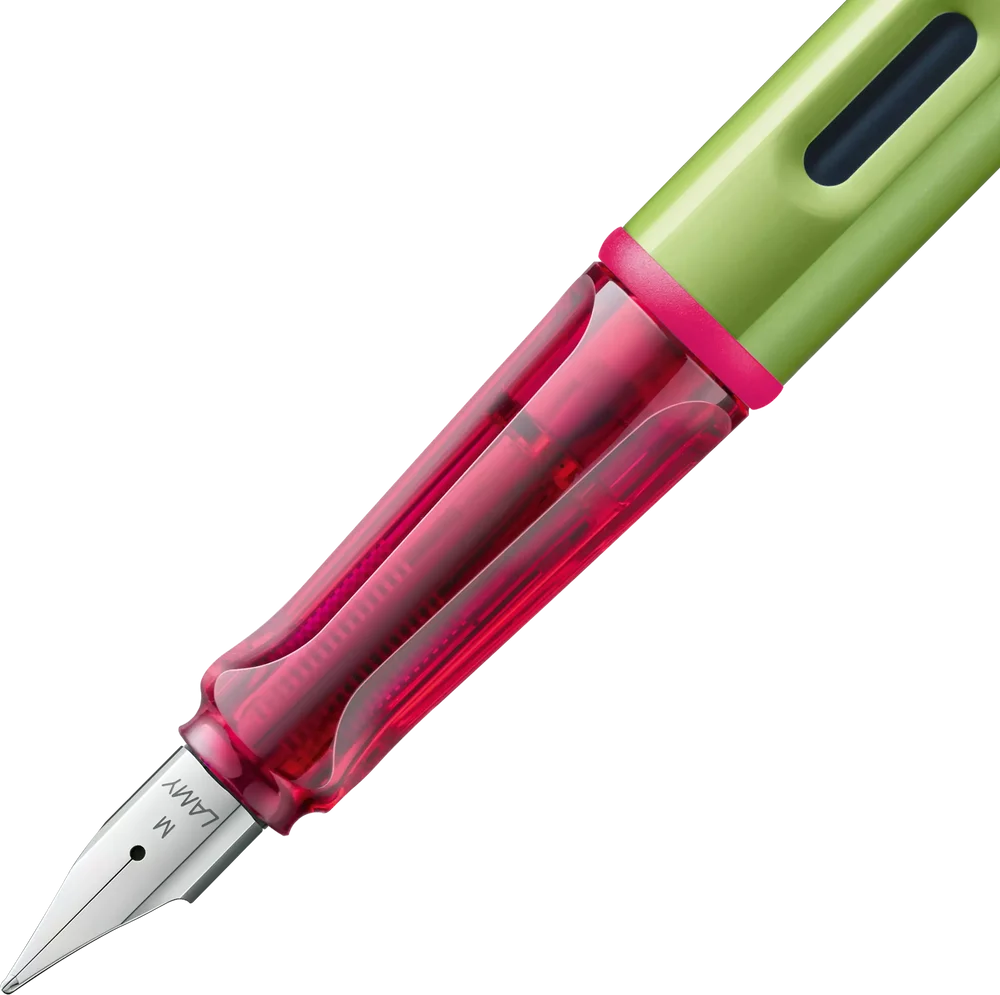 LAMY Special Edition AL-Star Fountain Pen - Disco
Light, lighter, LAMY AL-star: the writing classic made of resistant aluminium masters all challenges of everyday life in style. The transparent grip lies comfortably in the hand and, with an unobstructed view of the ink duct, turns the functional into a visual highlight. The series is ever inspiring with new special editions in current trendy colours and is thus an inspiring must-have in any pencil case.
Lightweight fountain pen with polished steel nib and