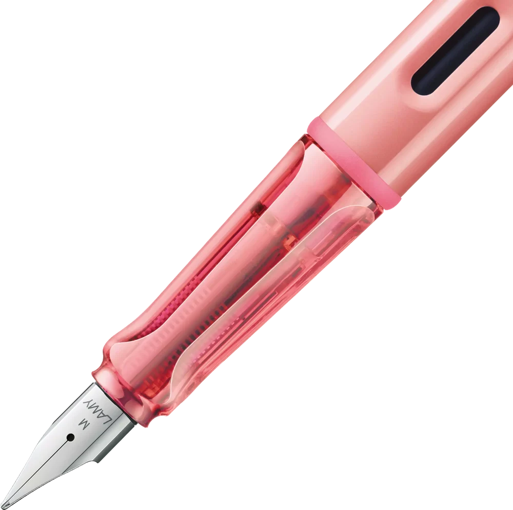 LAMY Special Edition AL-Star Fountain Pen - Flamingo
Light, lighter, LAMY AL-star: the writing classic made of resistant aluminium masters all challenges of everyday life in style. The transparent grip lies comfortably in the hand and, with an unobstructed view of the ink duct, turns the functional into a visual highlight. The series is ever inspiring with new special editions in current trendy colours and is thus an inspiring must-have in any pencil case.
Lightweight fountain pen with polished steel nib