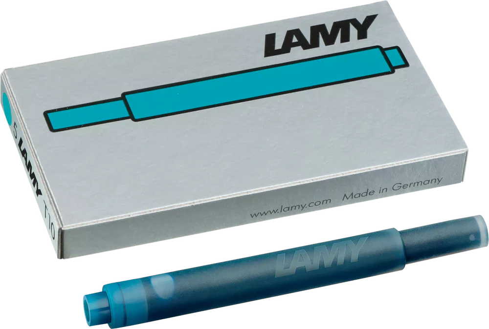 With their intense colors and long range, the LAMY T10 large capacity ink cartridges ensure pleasant, even writing - whether in everyday life, in the office, or at school. The ink cartridges offer an even flow and provide a smooth, precise writing experience for stylish writing without scratches. These ink cartridges fit all Lamy fountain pens, except the LAMY 2000.
Includes 5 cartridges with a 1.25ml capacity in each pack.