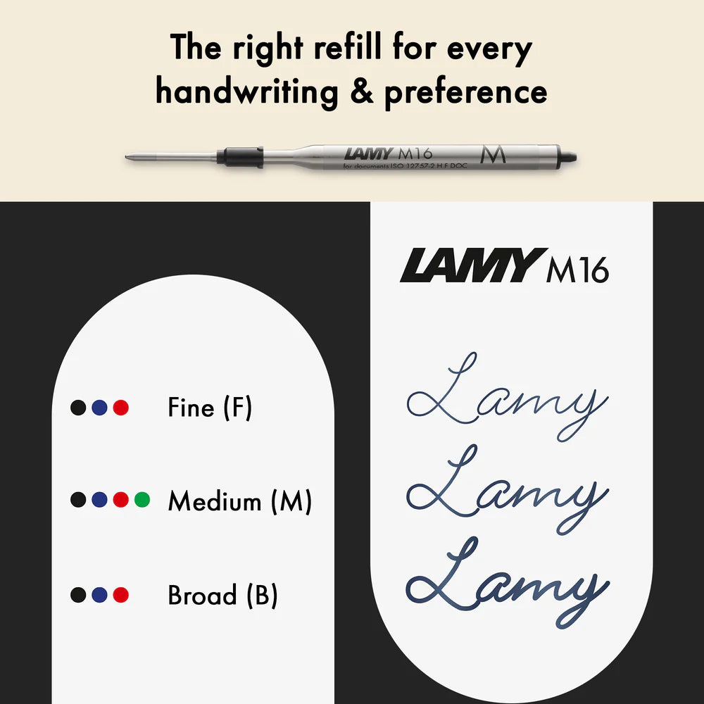 The LAMY xevo is the entry-level model into the world of LAMY design: the balanced body impresses with an imperceptible transition of the triangular shape of the grip into a circle. The finishing touch is a spring-loaded metal clip on a concave shape.
The smooth twist mechanism and the soft writing feel of the LAMY M 16 large-capacity refill are two further reasons why the LAMY xevo is high on the popularity scale of demanding frequent writers: the interplay of outstanding design and technical perfection r