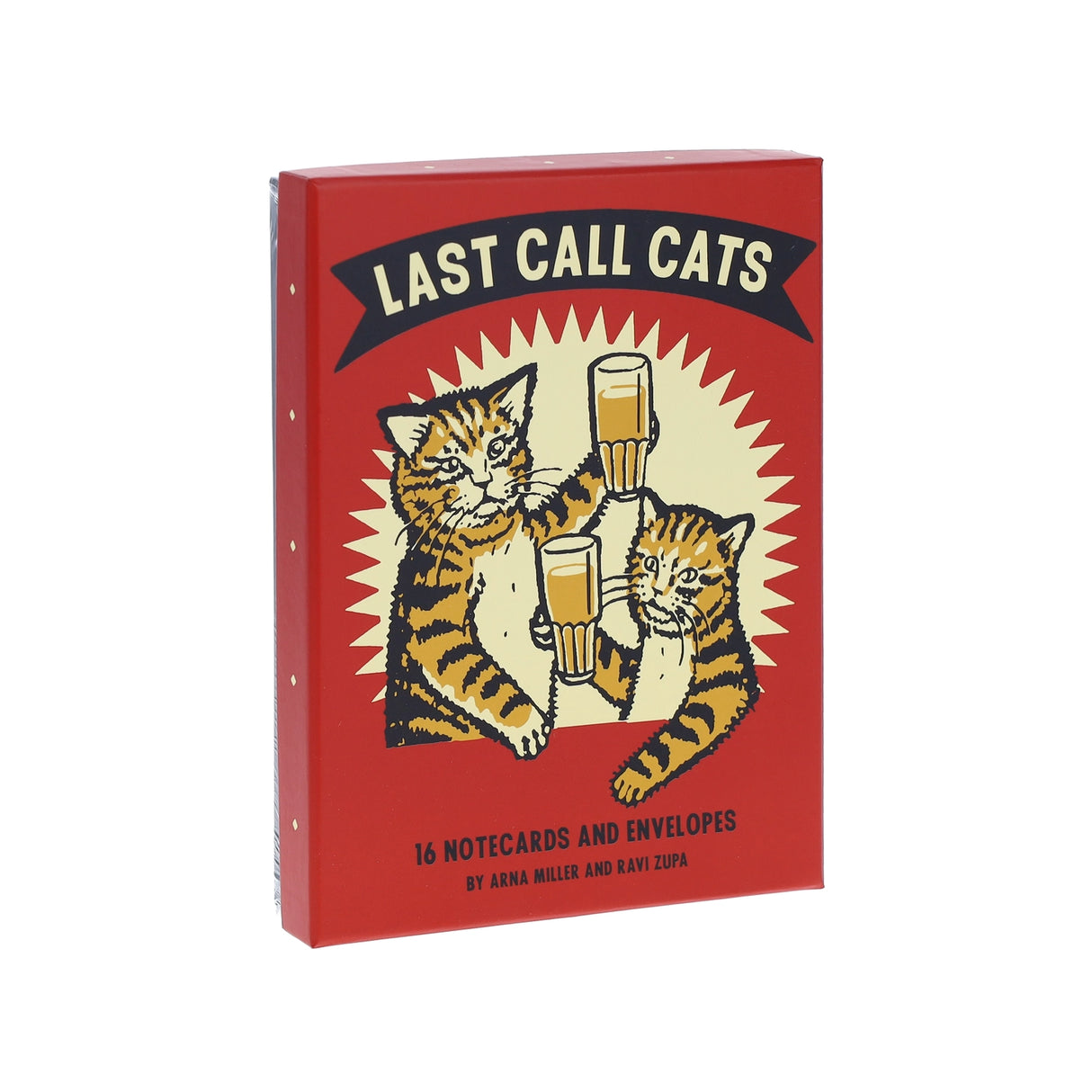 It's a cat's night out with these hilarious and irreverent notecards for any occasion!
While the rest of the world sleeps, these cats are out for a night on the town—and all the fun and embarrassing situations that come with it! These 16 unique, highly shareable notecards feature bar-crawling, beer-drinking cats, ready for any event. So choose some fancy beer, have a clumsy dance party, and celebrate the late night with these cats!