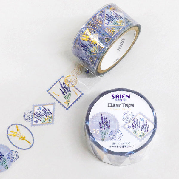 Cinta adhesiva transparente con la historia del sello de lavanda