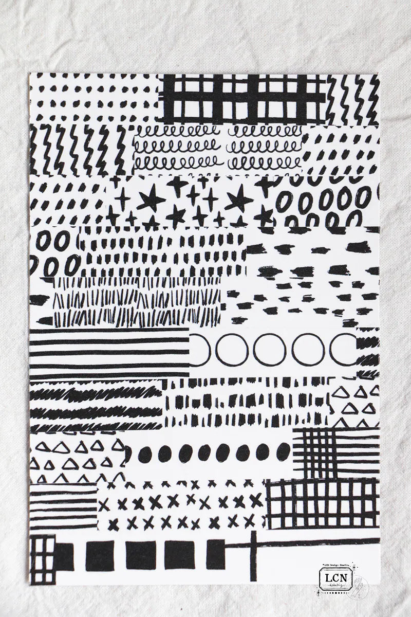 Lin Chia Ning Washi Tape - Hand-Drawn Patterns
This one is super simple -going back to the very beginning of washi tape. No backing paper, no kiss-cuts, just a pure, straightforward tape.
There are 45 different hand- draw doodie lines in total. I wanted it to feel free and effortless---just sticker it however your like. Use it as a background, decoration, or simply layer it on---everything works
Design by LinChiaNing
Made in Taiwan
Washi Tape
Width: 1.5cm / Length: 10m
L