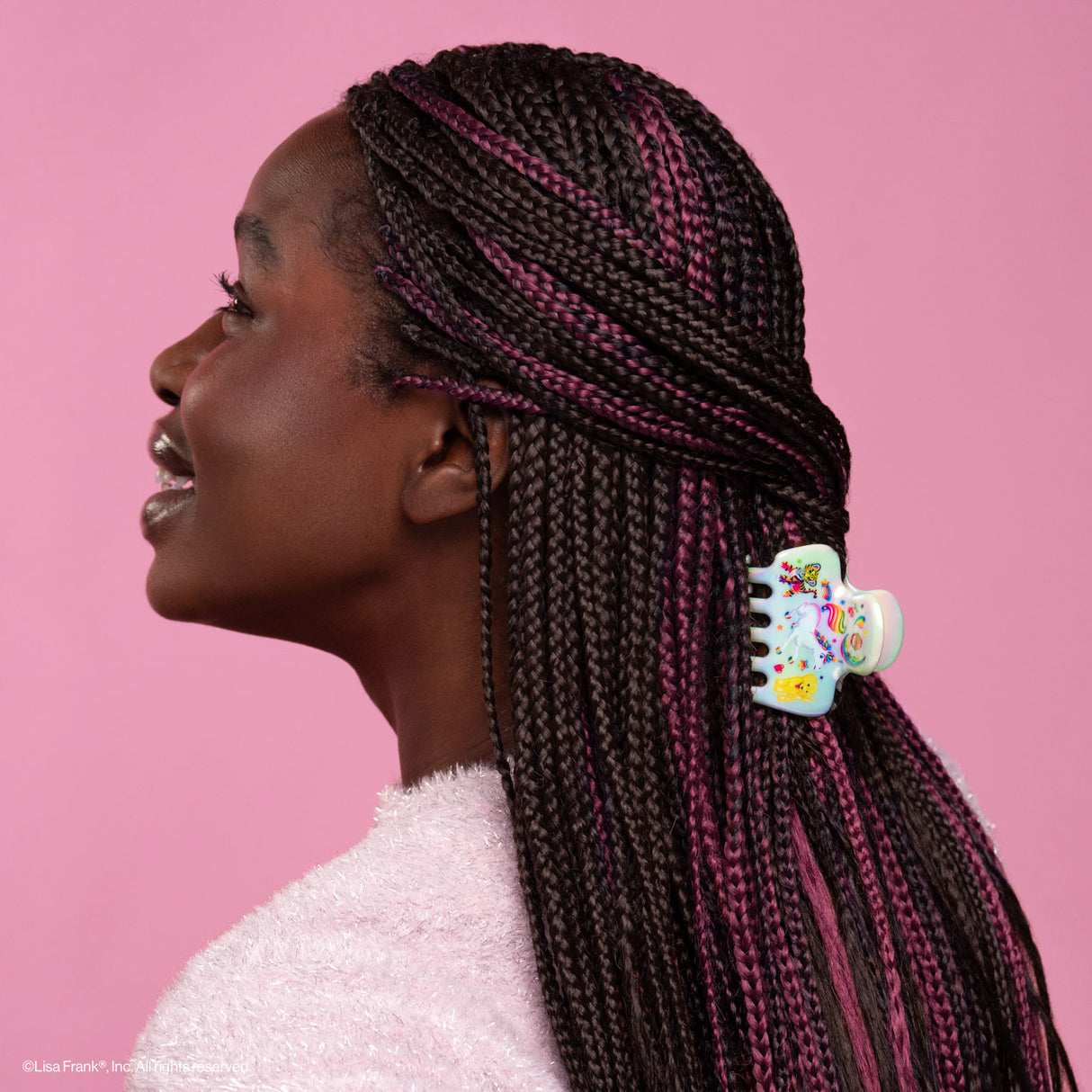 Add a radiant energy to your style inspired by Lisa Frank® colorful unicorn Markie™
Great for half-up styles, buns, and everyday updos. Lightweight, durable, and easy to wear!