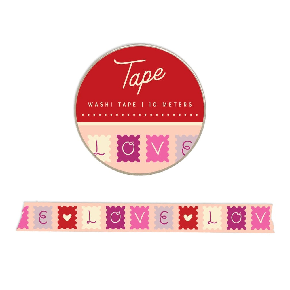 Celebrate love in every detail with this light pink washi tape featuring pink, red, and purple stamps spelling “love.” Ideal for decorating cards, gift tags, journals, or anything that needs a touch of Valentine’s charm.
Additional Details:
- 15 mm width
- 10 m length