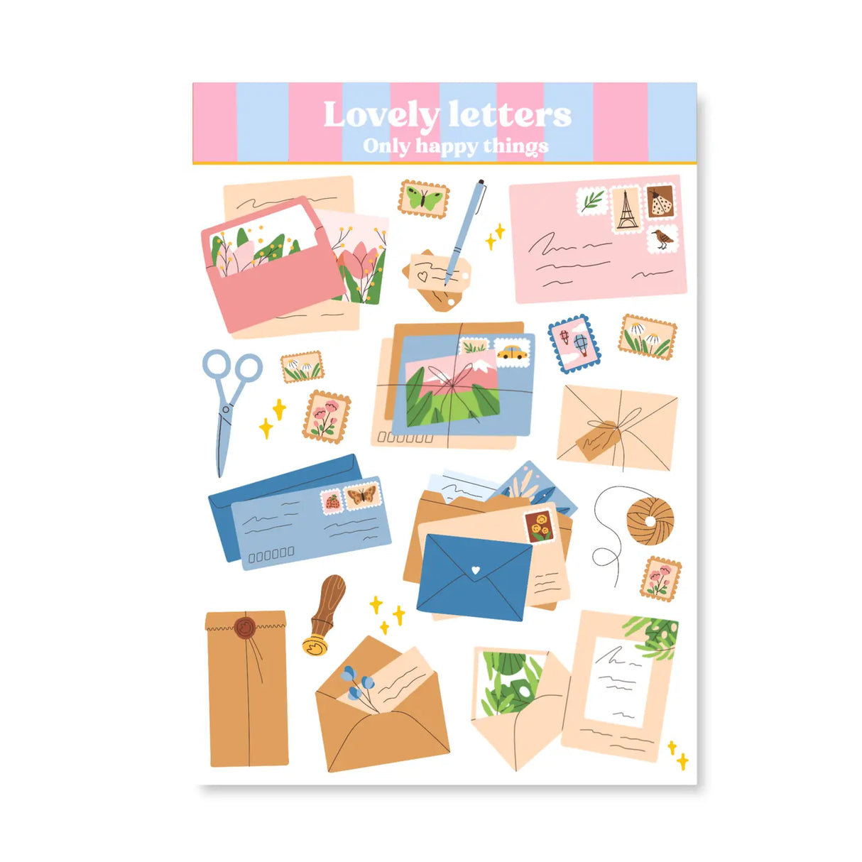 Only Happy Things Stationery - Lovely Letters A6 Sticker Sheet
A6 (105 x 148mm)
Printed on matt coated paper