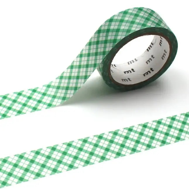 MT Washi Tape - Overlapped Fine Gingham Check Green
mt is the original washi masking tape, made in Japan by Kamoi Kakoshi. mt is colourful tape which is easy to tear by hand and reposition on nearly any surface. Write on it, layer it, and use it on paper, gifts, objects or the wall (mt won't damage paint - why not make a tape collage?) mt washi masking tape is now sold throughout the world in hundreds of colours and patterns.
Enjoy mt as a part of your daily life, adding a little colour everywhere.
All t