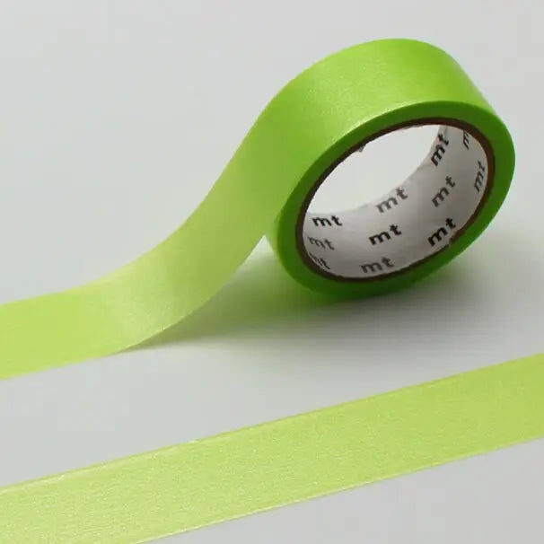 mt is the original washi masking tape, made in Japan by Kamoi Kakoshi. mt is colourful tape which is easy to tear by hand and reposition on nearly any surface. Write on it, layer it, and use it on paper, gifts, objects or the wall (mt won't damage paint - why not make a tape collage?) mt washi masking tape is now sold throughout the world in hundreds of colours and patterns.
Enjoy mt as a part of your daily life, adding a little colour everywhere.
All tapes are 15mm x 7m (0.6"X23')