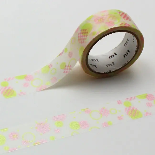 mt is the original washi masking tape, made in Japan by Kamoi Kakoshi. mt is colourful tape which is easy to tear by hand and reposition on nearly any surface. Write on it, layer it, and use it on paper, gifts, objects or the wall (mt won't damage paint - why not make a tape collage?) mt washi masking tape is now sold throughout the world in hundreds of colours and patterns.
Enjoy mt as a part of your daily life, adding a little colour everywhere.
All tapes are 15mm x 7m (0.6"X23')