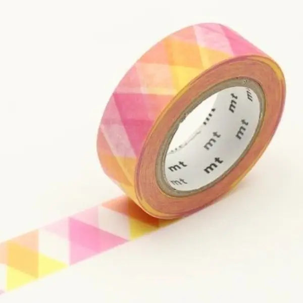 MT Washi Tape - Triangle and Diamond Pink
mt is the original washi masking tape, made in Japan by Kamoi Kakoshi. mt is colourful tape which is easy to tear by hand and reposition on nearly any surface. Write on it, layer it, and use it on paper, gifts, objects or the wall (mt won't damage paint - why not make a tape collage?) mt washi masking tape is now sold throughout the world in hundreds of colours and patterns.
Enjoy mt as a part of your daily life, adding a little colour everywhere.
All tapes are 1