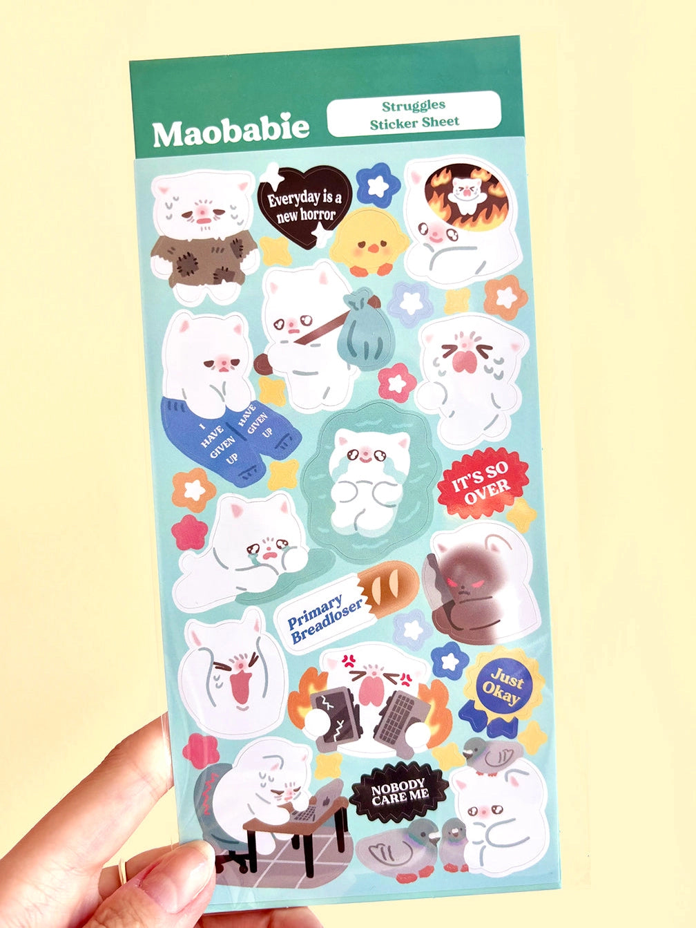 As Maobabie, we present our Sticker Sheet - Struggles, crafted with love by our indie artist, Jennie. Printed on matte vinyl paper, this sheet measures 210mmx170mm, making it an ideal size for decorating your phone, laptop, or any other surface. Get ready to experience our cute and soft illustrations, bringing a touch of charm to your everyday items. With Maobabie, it's all about adding a dash of whimsy to your world.
Includes one (1) sticker sheet