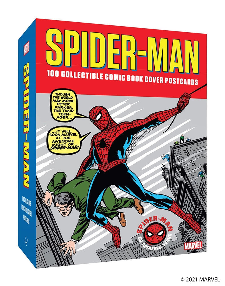 Perfect for Marvel fans of all ages, this collectible box of 100 postcards is a tribute Spider-Man through the comic book covers of his fan favorite adventures.
Celebrating the 60th anniversary of Spider-Man, these 100 unique collectible postcards feature iconic, web-slinging comic book covers from the 1960s to modern-day classics, including characters from across the Spider-Verse and covers by some of the all-time greatest Spider-Man artists.