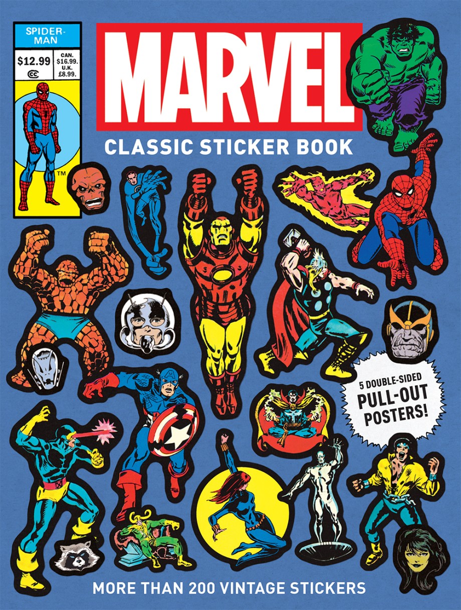 A super gift for fans, this book contains more than 200 vintage stickers featuring Marvel’s classic heroes and villains!
The Marvel Classic Sticker Book is the first to feature iconic, vintage stickers, including images from the comics and trading cards. Showcasing all of your favorite heroes and villains, the book includes five double-sided pull-out posters so you can make your own unique sticker creations on one side or create your own posters and comics on the other.
Whether you are a lifelong Ma