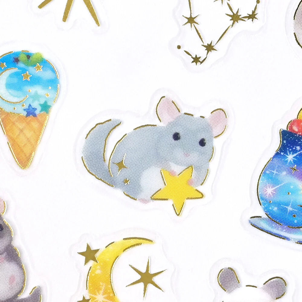 These are transparent stickers with cute relaxed animals and shining gold leaf.
I charmingly depicted the calm atmosphere of a night café and a relaxing chinchilla. Perfect for any journal or planner.
Height 165× Width 90mm
Transparent Stickers
Sticker Gold Foil Stamping Finish
Pattern Backing Card