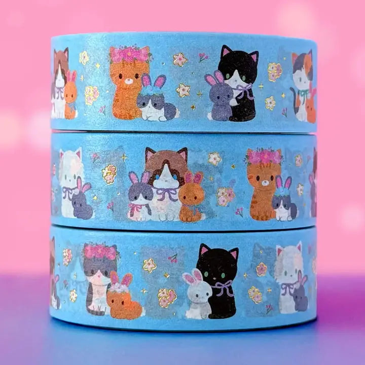Adorable spring bunnies and cats, with small details of gold foil. Ideal for journaling, scrapbooking, and craft projects.
Gold Foil Details
One 10-meter long roll of washi tape
20mm wide, 32mm paper core
Colors might vary just a bit from your screen.