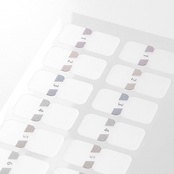 Midori Chiratto Index Tab will bring some muted gray to your planner's indexing. Thanks to its removable adhesive, the sticker can be removed easily and cleanly. You can use the numbers from 1 to 12 to mark the months of your planner.
One pack contains 4 sets of 12 numbered index tabs (48 index tabs in total).
