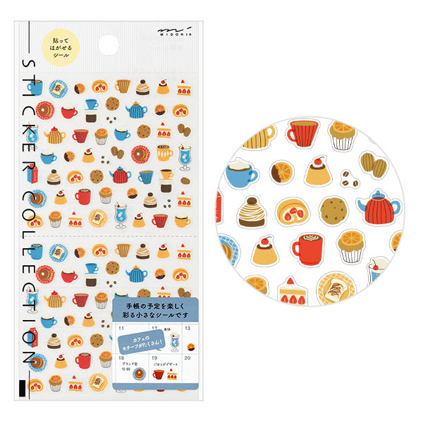 Midori Sticker Sheet - Cafe
The "café pattern" is a collection of delicious items that are likely to be on the café menu, such as café lattes, tea, pancakes, and baked goods, and is perfect for when you want to take a break.