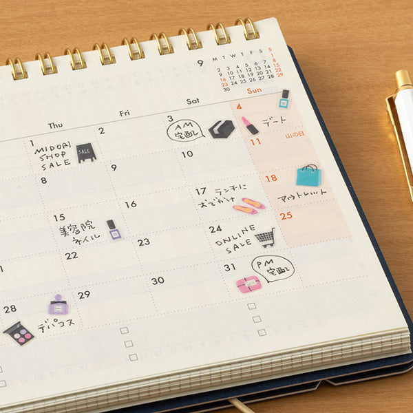 Midori Sticker Sheet - Shopping
The "shopping pattern" is a design that evokes the image of fun shopping, mainly cosmetics. It is put together in a cute and calm tone.
