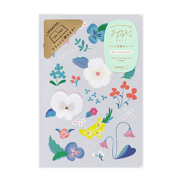 Yuru Log is a notebook series that allows anyone to easily keep a record of their daily lives in a "loose and fun" way. Yuru means Relax and Log stand for Record. It is perfect for people who want to enjoy recording their daily lives while decorating their notebooks or diaries but are not good at layout or drawing, or for beginners who are interested but find it difficult to get started.
The "floral pattern" design was created by Yui Okumura, known for its refreshing transparency and delicate use of color
