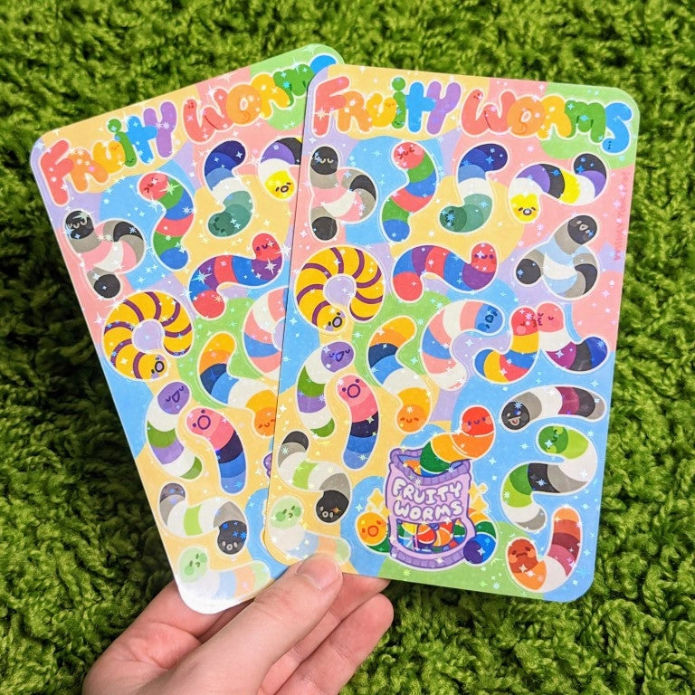 ❤ Fruity Worms Sparkly Pride Sticker Sheet ❤
♡ These worms are perfect for decorating your sketchbook cover, laptop, phone case, skateboard, and more!