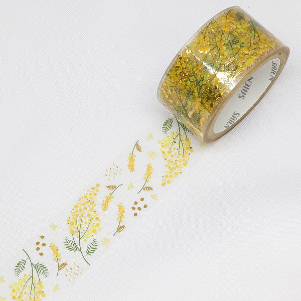 Cinta adhesiva transparente PET con diseño de flor de mimosa