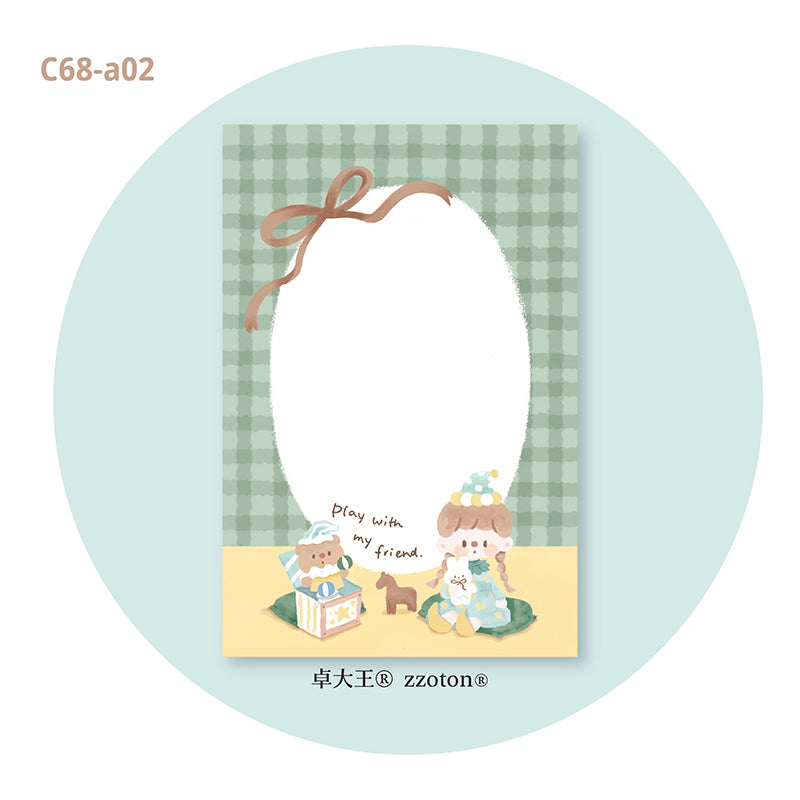 Molinta - Antique Toy A7 Notepad
Enjoy 50 sheets of this adorable design of antique styles paired with cute toys in a notepad! It can be personalized with hole punches to add to your binder or be pasted in your notebook to brighten up your pages.
Specifications: 80mmx120mm
Material: 100g white kraft paper
Number of pages: 50