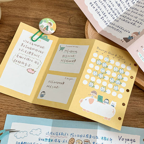 Molinta - Financial Plan M5 Tri-Fold Pages
Designed to help you track expenses and build better financial habits, these inserts fold out for extra writing space while still fitting perfectly into your M5 binder.
Specifications: 183mmx105mm
Material: 120g white craft
Number of pages: 10