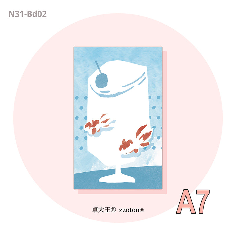 Molinta - Goldfish Soda A7 Memo Sheets
Enjoy these cute memo sheets featuring various designs with goldfish and soda!
Specifications: 80mmx120mm
Material: 120g cotton paper
Number of pages: 10
