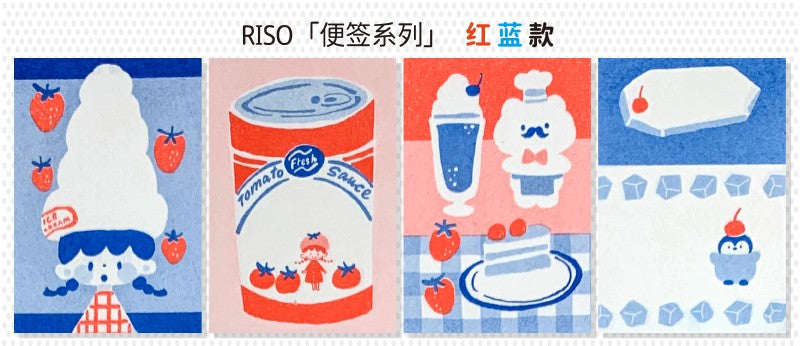 Molinta - Red and Blue M5 Memo Pad
This includes 4 different designs that were created through a risograph printing process to achieve a nostalgic feel. The colors vary in depth, and the images on each sheet will have slight color registration deviations which is the unique feature of RISO printing.
Specifications: 65mm x 105mm
Material: 100g cotton paper
Number of pages: 16