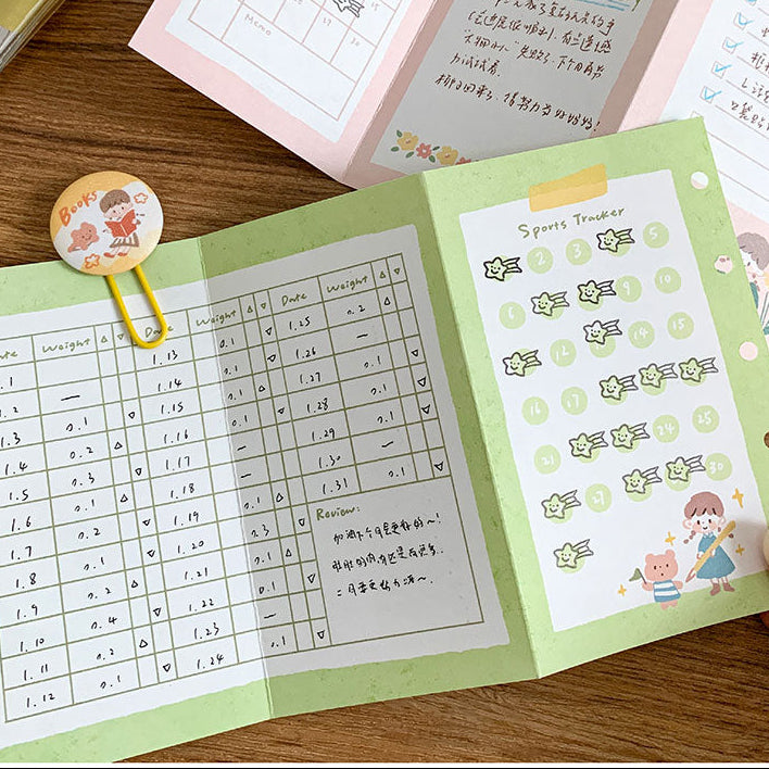 Molinta - Weight Loss Plan M5 Tri-Fold Pages
Stay active in your life by tracking your physical activity with these page inserts in your binder with a date and weight tracker!
Specifications: 183mmx105mm
Material: 120g white craft
Number of pages: 10